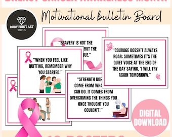 Breast Cancer Awareness Month Posters-Pink Ribbon-Inspirational Bulletin Board