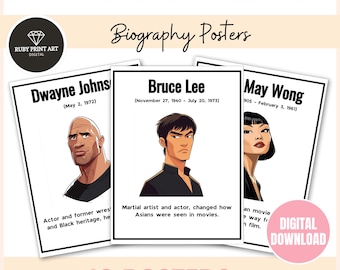 AAPI Heritage Month Biography Posters: Famous Asian & Pacific Islander Figures (Digital Download)