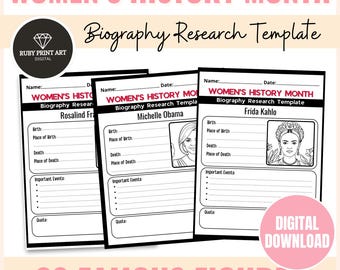 Women's History Month Biography Research Template-20 Famous Women Report-March Activity