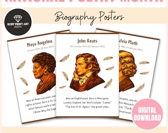 National Poetry Month Posters: 20 Famous Poets Biography Prints (Digital Download)