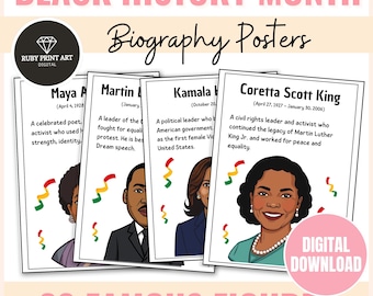 Black History Month Biography Posters Famous African American people February Classroom Decor Printable