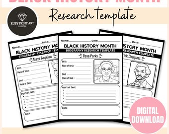 Black History Month Biography Templates: 30 African American Leaders (Printable Digital Download)