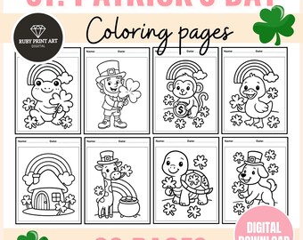 St. Patrick's Day Animal Coloring Pages for Kids (30 Pages) (Digital Download)