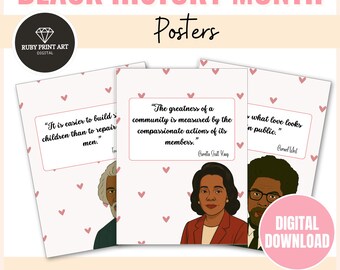 Black History Month Inspirational Quotes Posters: 30 African American Leaders, Valentine's Theme (Digital Download)