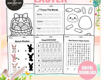 Easter Activity Book for Kids, Printable Worksheets, Coloring Pages, Mazes (Digital Download)