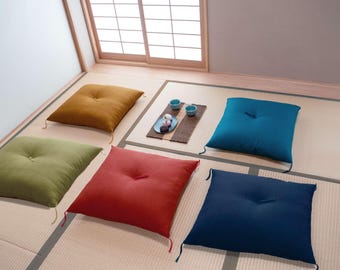Set of 5 Handcrafted Japanese Square Floor Cushion - 100% Natural Cotton, Eco-Friendly Meditation & Seating Pillow in 5 Colors
