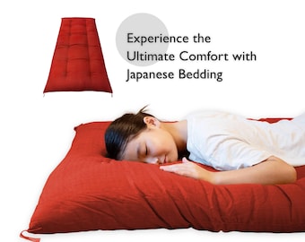 Authentic Japanese Futon | Artisan-Made Shikibuton with 100% Natural Cotton and Silk Yarn | Geisha Red