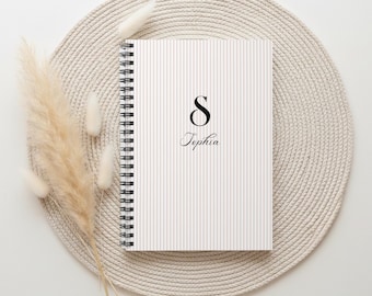 Personalized Initial Striped Notebook, Minimalist Lined Notebook, Slim and Lightweight Custom Notebook