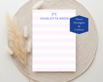 Personalized Striped Bow Sticky Notes, Custom Name Notepad