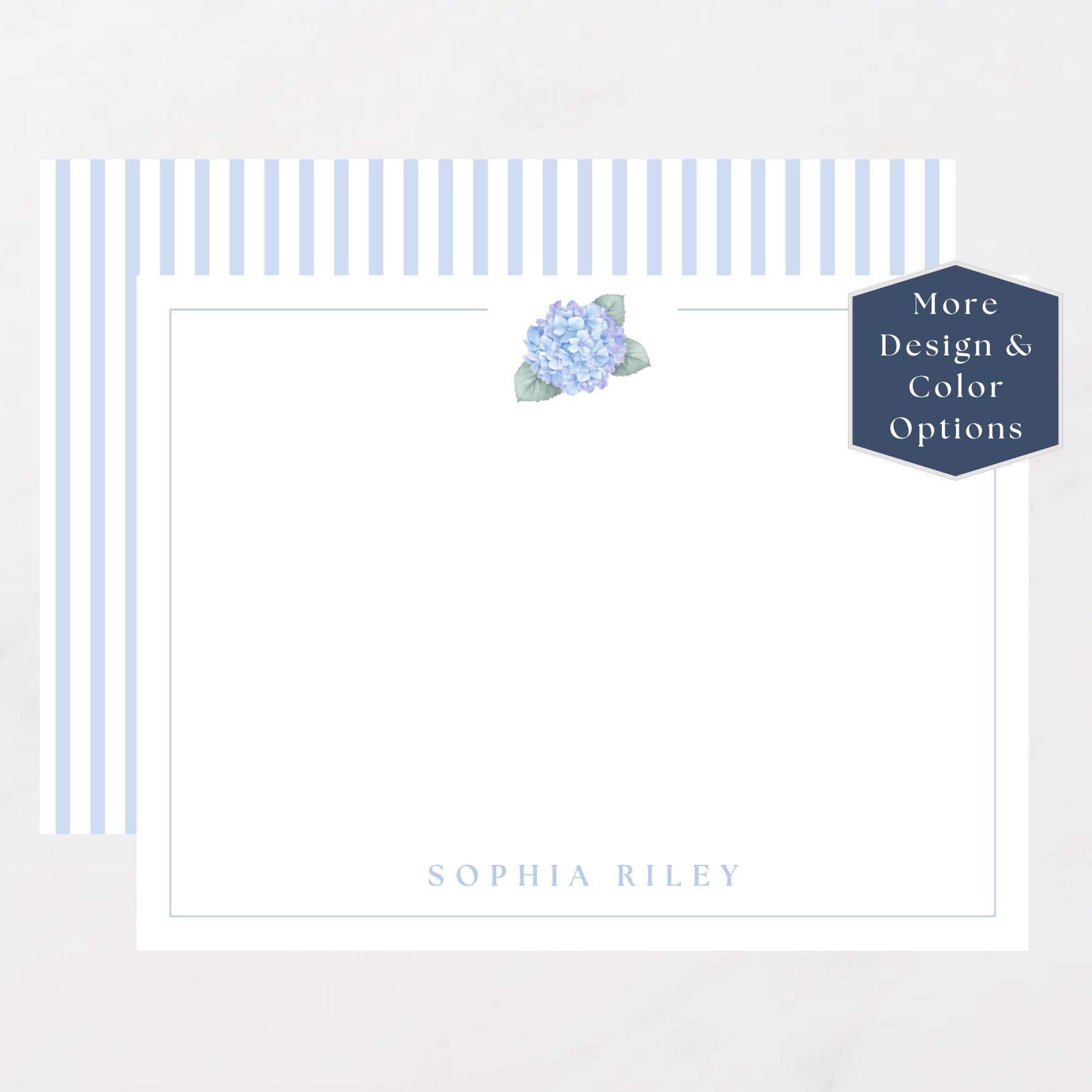 Personalized Blue Hydrangea Notecards, Custom Floral Stationery Set ...
