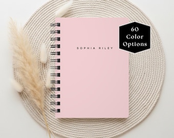 Personalized Pink Spiral Journal, Custom Name Notebook, 5X7 inch Lined Pages