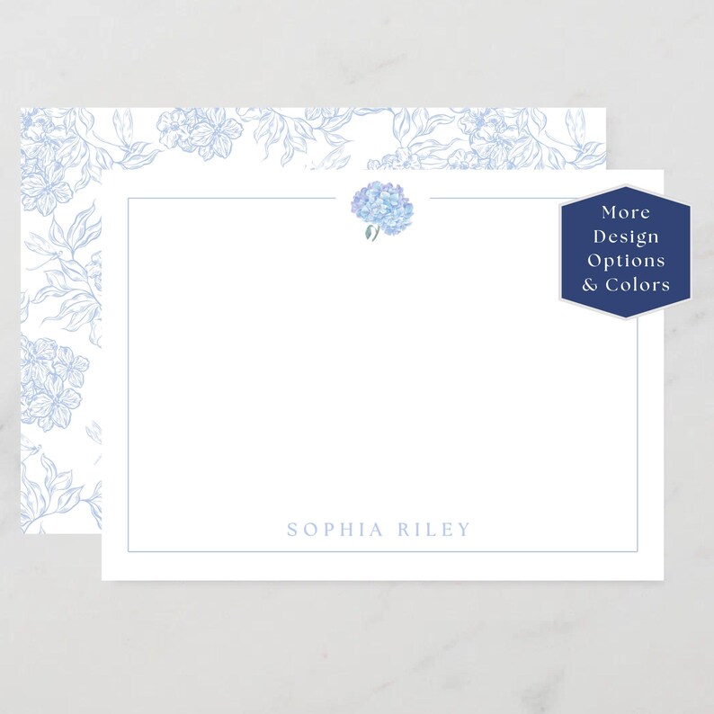 Personalized Blue Hydrangea Notecards, Custom Floral Stationery Set ...