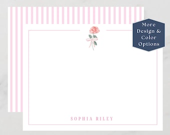 Personalized Birth Flower Stationery Set, Custom Floral Notecards, Classic Rose Birthflower Thank You Cards