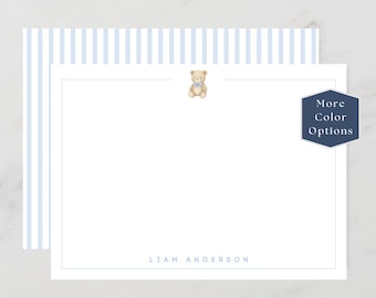 Personalized Teddy Bear Stationery, Classic Baby Notecards, Baby Shower Thank You Cards