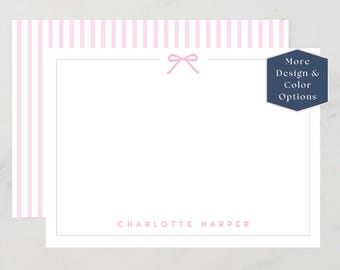 Personalized Bow Stationery, Custom Flat Notecards, Thank You Notes, Coquette Style