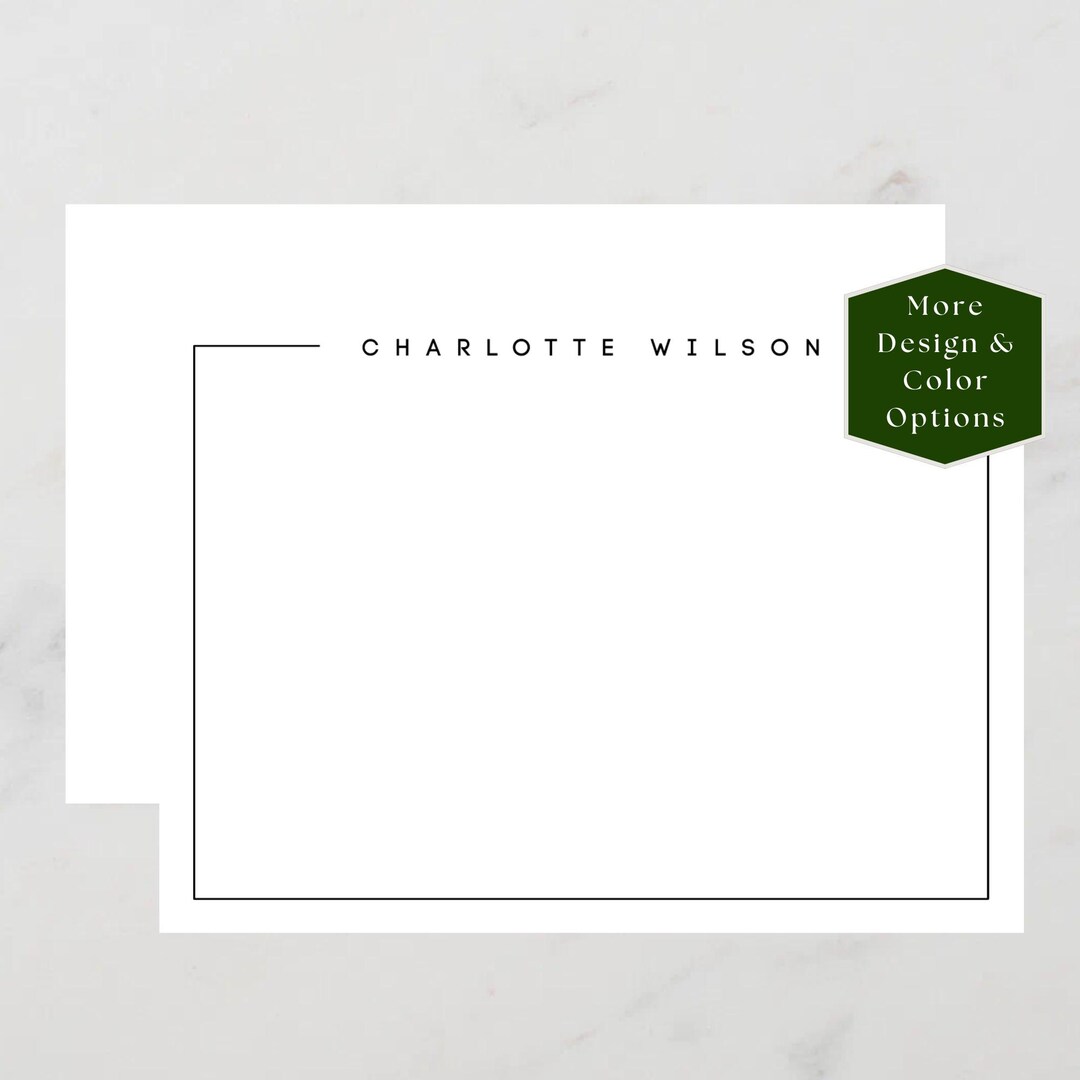 Personalized Monogram Notecards, Custom Flat Cards, Minimalist Thank ...