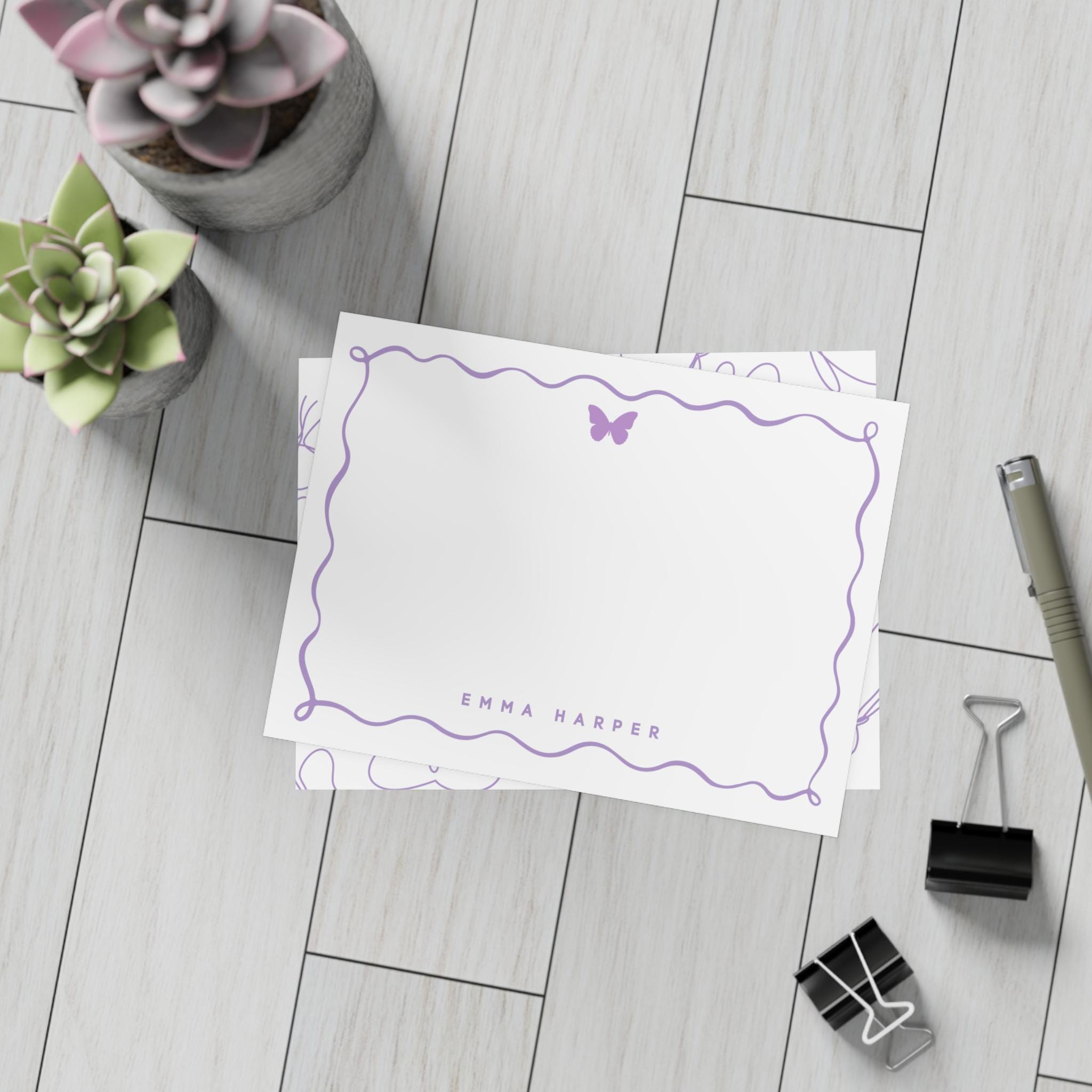 Personalized Butterfly Stationery, Custom Flat Notecards, Girls ...