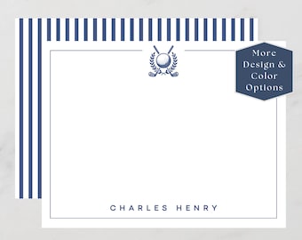 Personalized Golf Stationery, Custom Flat Notecards, Thank You Notes, Mens Golf Gift