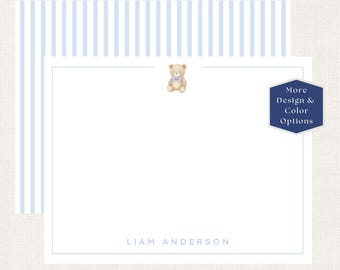 Personalized Teddy Bear Stationery, Classic Baby Notecards, Baby Shower Thank You Cards