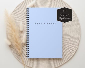 Personalized Blue Spiral Journal, Custom Name Notebook, 6x8 inch Lined Pages