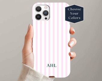 Custom Classic Stripe Phone Case, Personalized Dual Layer Case, Monogram Gift