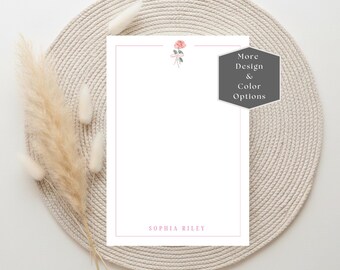 Personalized Floral Notepad | Custom Birth Flower Name Stationery | Flower Memo Pad