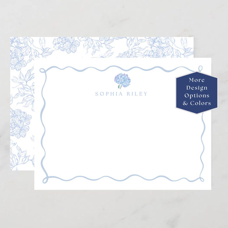 Personalized Blue Hydrangea Notecards, Custom Floral Stationery Set ...
