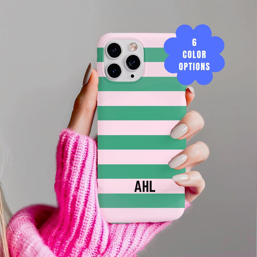 Striped Phone Case, Pink and Green Phone Case, Horizontal Stripe Phone