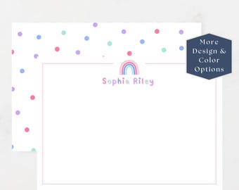 Personalized Rainbow Notecards, Custom Kids Name Thank You Cards, Girls Stationery Set