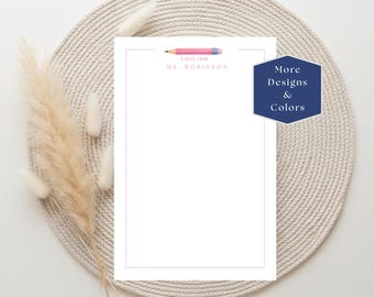 Personalized Teacher Note Pad, Custom Sticky Notes, Teacher Stationery Gift