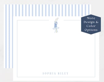 Personalized Birth Flower Stationery, Custom Floral Notecards, Elegant Correspondence Cards