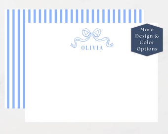 Personalized Bow Stationery, Custom Flat Notecards, Coquette Thank You Notes