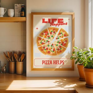 Pizza Art Print: Funky Retro Kitchen Decor (Digital Download)