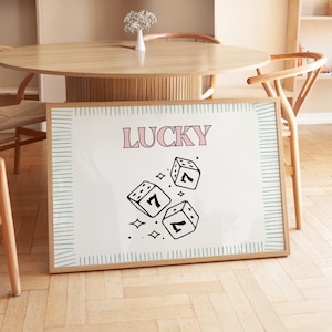 Lucky Dice 777 Digital Print - Modern Minimalist Quote Print, Retro Cute Chic Poster, Instant Download