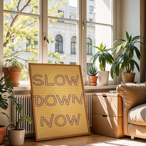 Mindfulness Quote Print: Retro Yellow Gingham Wall Art (Digital Download)