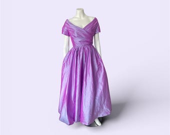 Vintage Purple Iridescent Silk Off-Shoulder Party Gown, Catherine Regehr Original