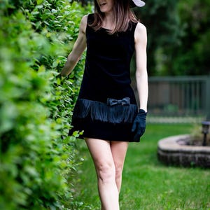 1960s Black Velvet Mini Dress: Vintage Mod Cocktail Party Dress, Size Medium