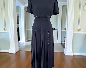 Vintage 1940s Navy Plissee Kleid: Cocktail Party, Grösse S