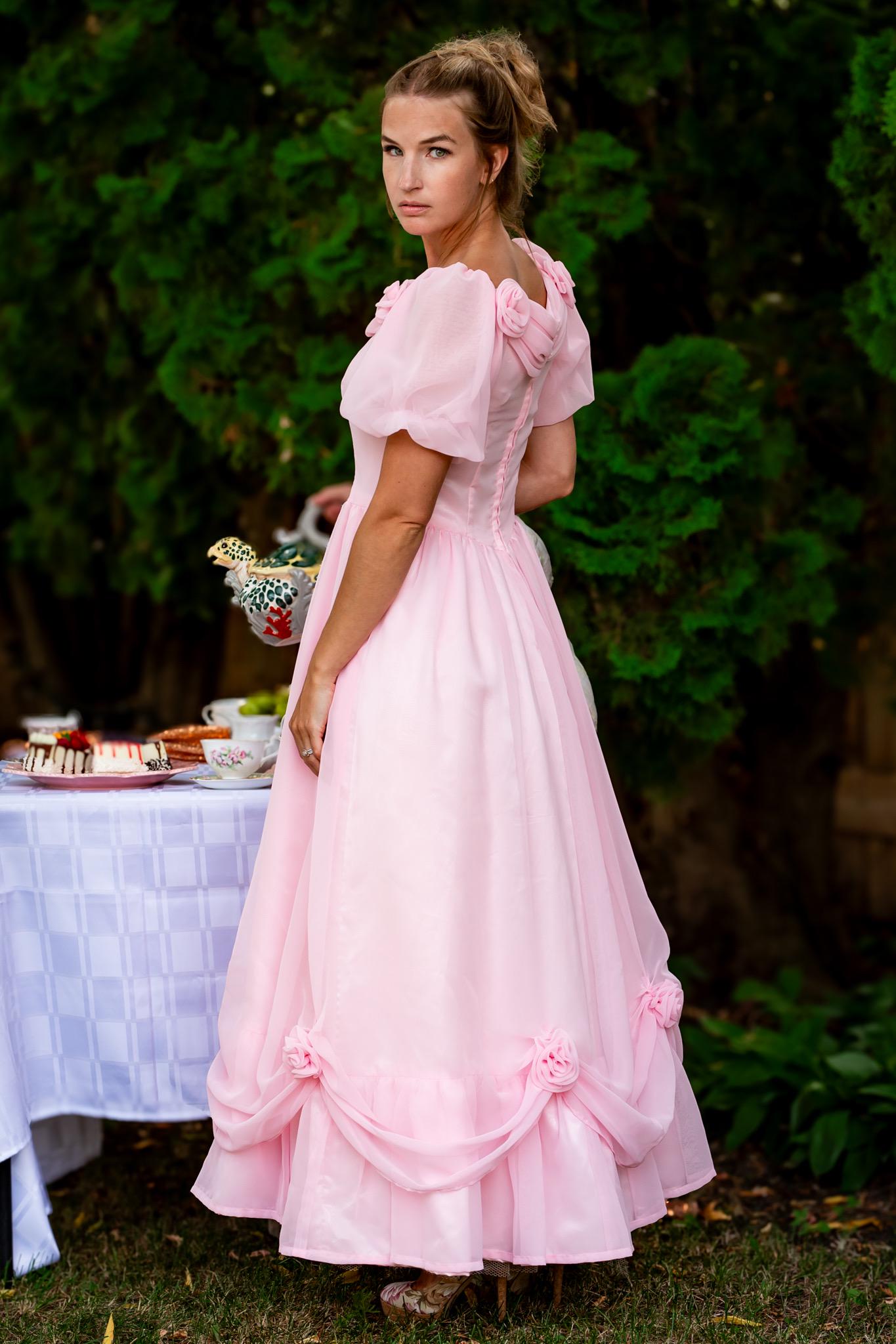 pink chiffon dress Vintage Dress: Handmade 80s Cottagecore Party Gown, Size M Blush pink Band:Rose Gold-Ion Stainless Steel Mesh Bracelet Length 1 Sherpa Traditional Dress narrow cut at top