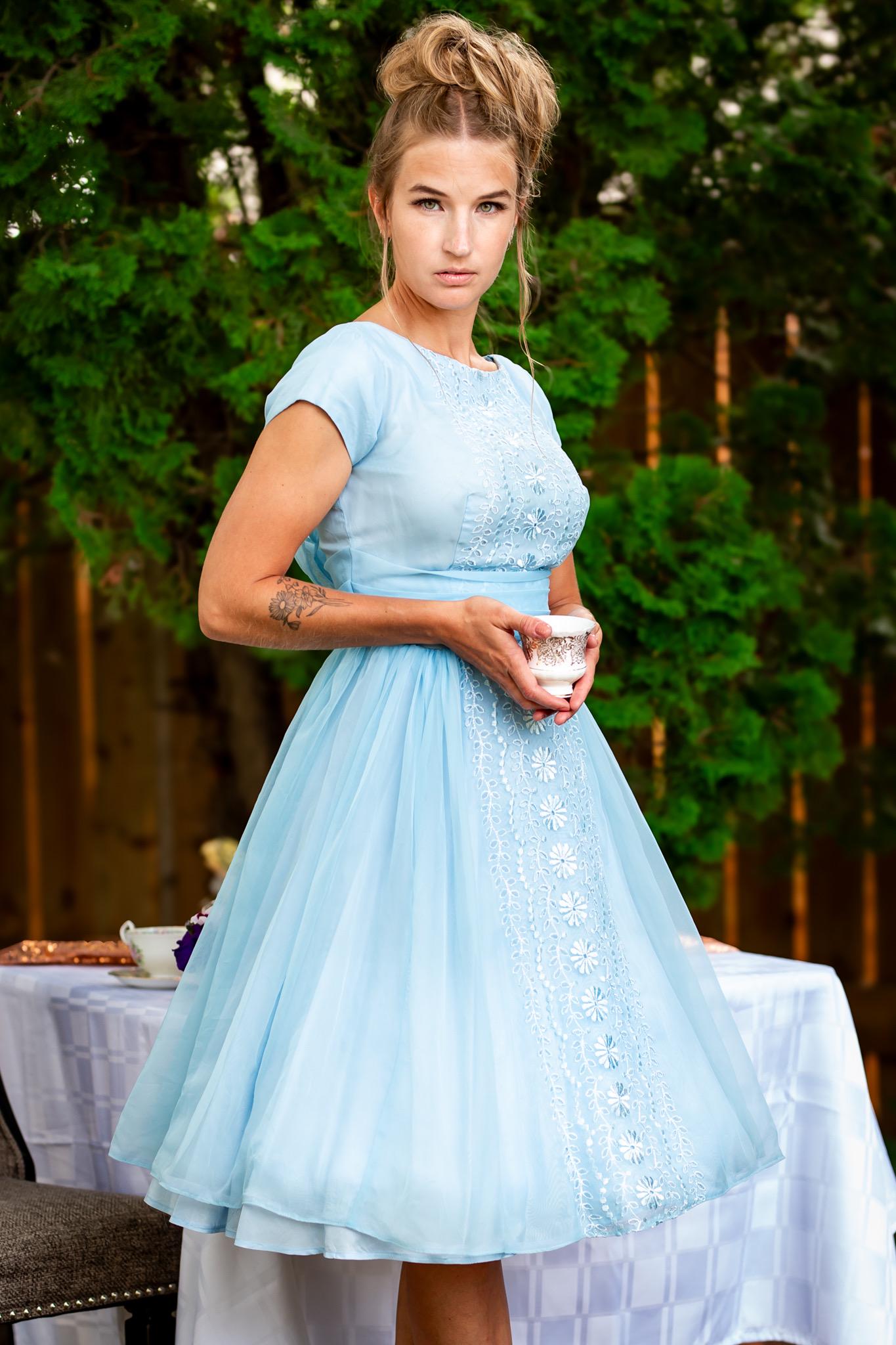 1960s Light Blue Party Dress: Vintage Formal Gown, Size XS
