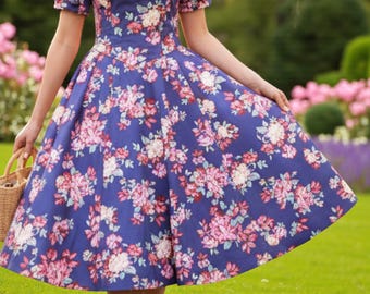 Vintage 1990 Laura Ashley Floral Cotton Dress: 90s Bow Detail, Size 10 USA