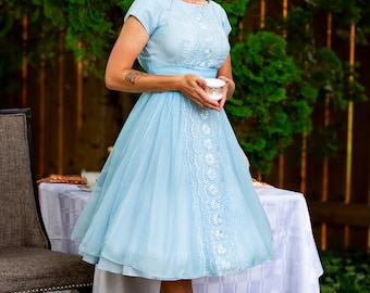 Vestido de fiesta azul claro de los años 50: Vestido formal vintage, talla XS
