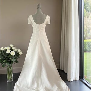 Vintage Chiffon Beaded Wedding Dress: Empire Waist, Long Train (M/L)