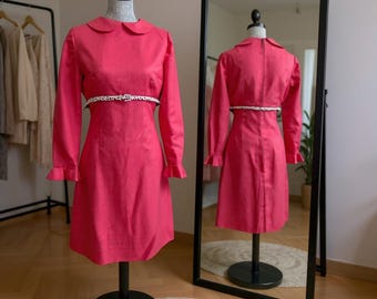 Vintage 1960s Pink Mod Dress: Handmade Retro Space Age A-Line
