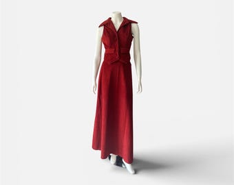 Vintage zachte velours rok en bodywarmer jaren 70, gemaakt in Canada, vintage Joseph Ribkoff, maat Small