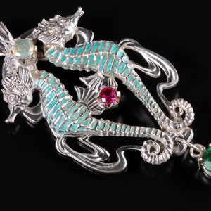 Art Nouveau Jewelry Seahorse Pendant Ocean Jewelry Mermaid Jewelry Opal Pendant Ruby Pedant Emerald Pendant Beach Jewelry Seahorse Necklace image 1