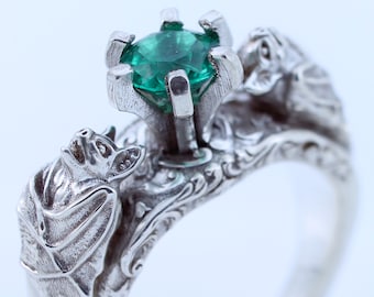 Emerald Bat Ring Bat Jewelry Silver Ring Gothic Jewelry Gothic Rings Bats Animal Rings Goth Engagement Wedding Gothic Ring Vampire Ring Goth