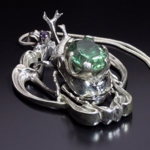 Art Nouveau Style Rhinoceros Beetle Pendant with Amethyst Insect Jewelry Nature Jewelry Armor Jewelry Magical Jewelry Thematic Jewelry