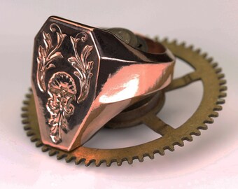 Rose Gold Engraved Ring Medieval Wedding Ring Renaissance Ring Goth Wedding Ring Steampunk Ring 14kt Gold Ring Maximalist Ring Gothic Ring