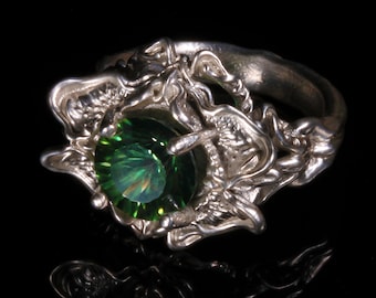 Giger inspired Alien ring Amethyst version BioMechanical Organic Art Nouveau Alien Flower Succulent Floral Jewelry Modern Contemporary Ring